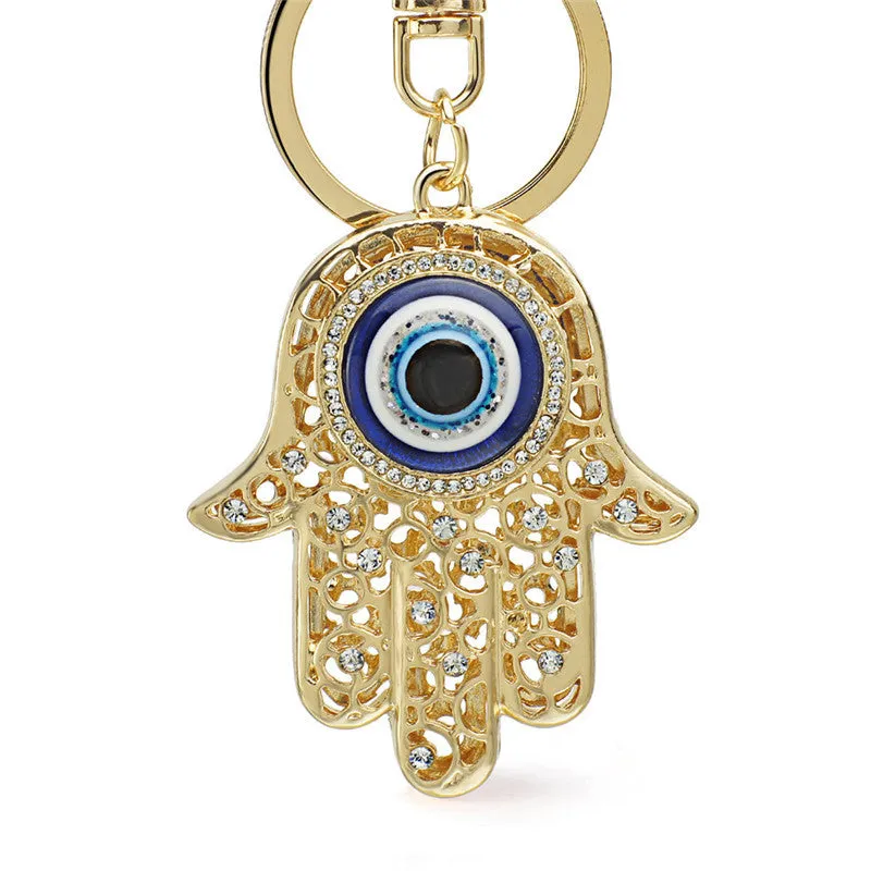 Lucky Charm Amulet Hamsa Fatima Hand Evil Eye Keychains Purse Bag Buckle Pendant For Car Keyrings key chains holder women