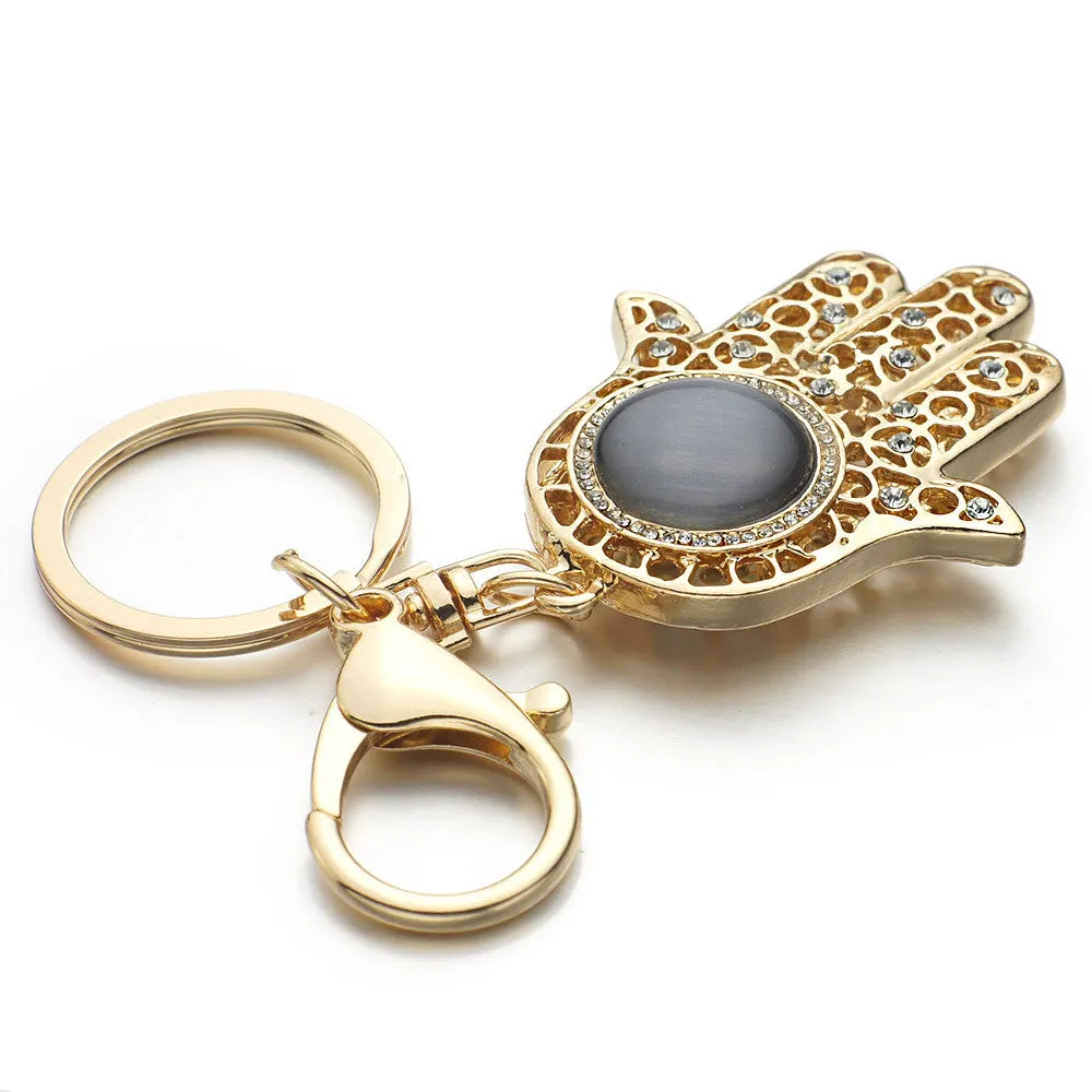 Lucky Charm Amulet Hamsa Fatima Hand Evil Eye Keychains Purse Bag Buckle Pendant For Car Keyrings key chains holder women