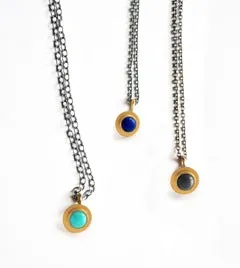 necklace / gold 22k bezel set   cabochon gemstone pendant   oxidized silver chain