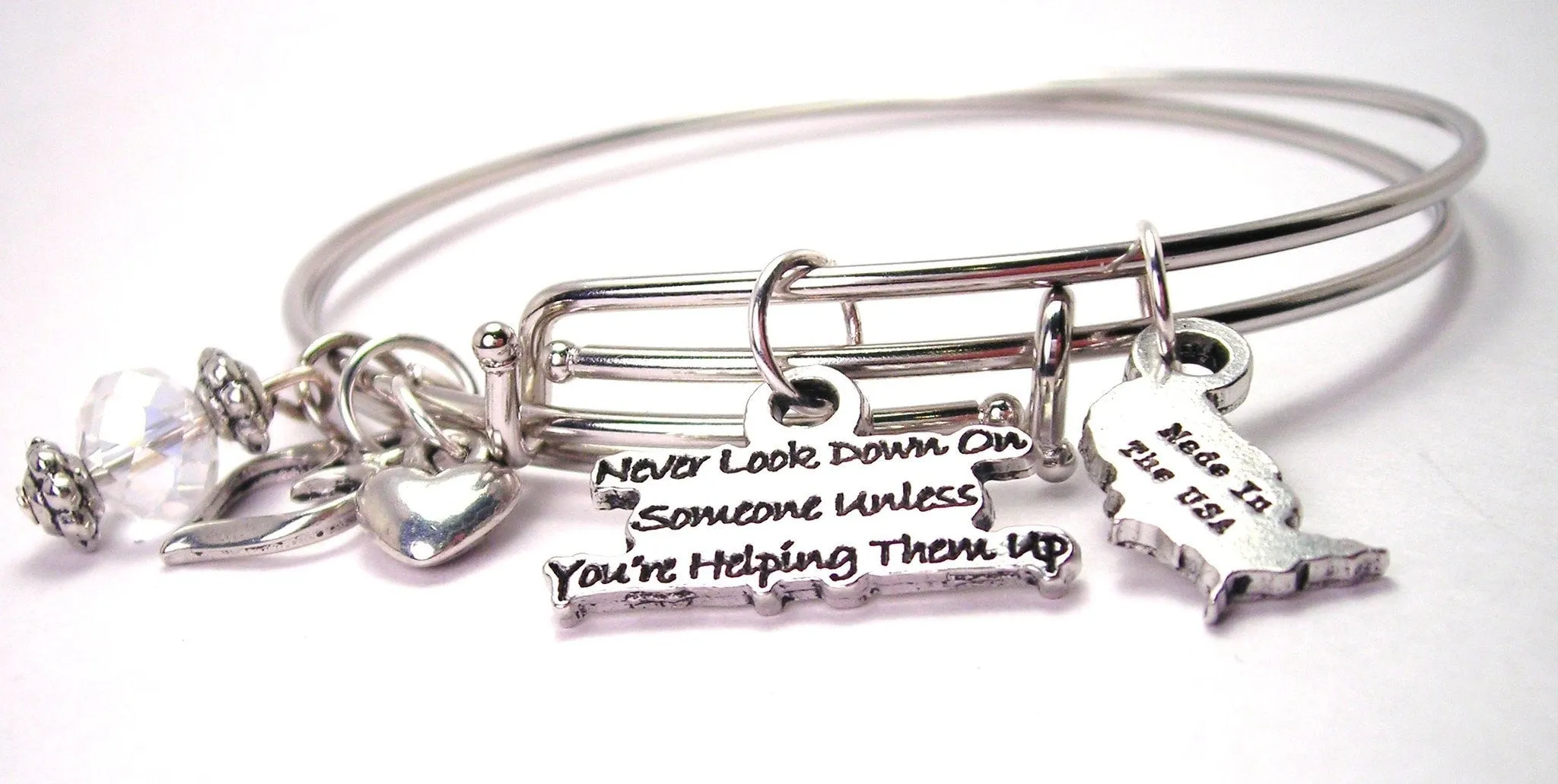 Never Look Down On Someone Unless Youre Helping Them Up Expandable Bangle Bracelet Set