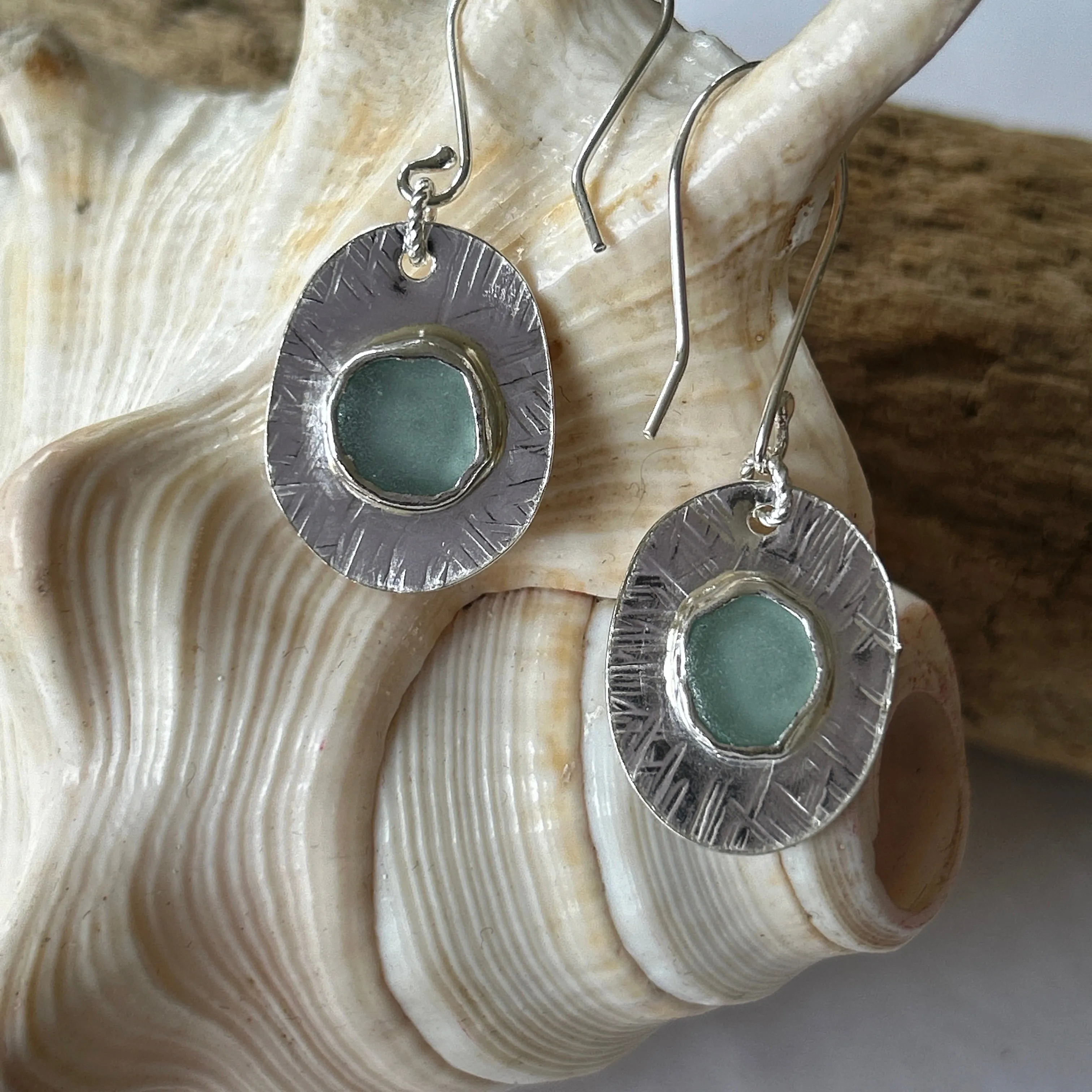 Ocean Sea Glass with Charm Earrings