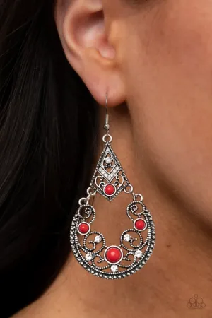 Paparazzi Earring ~ Bohemian Ball - Red