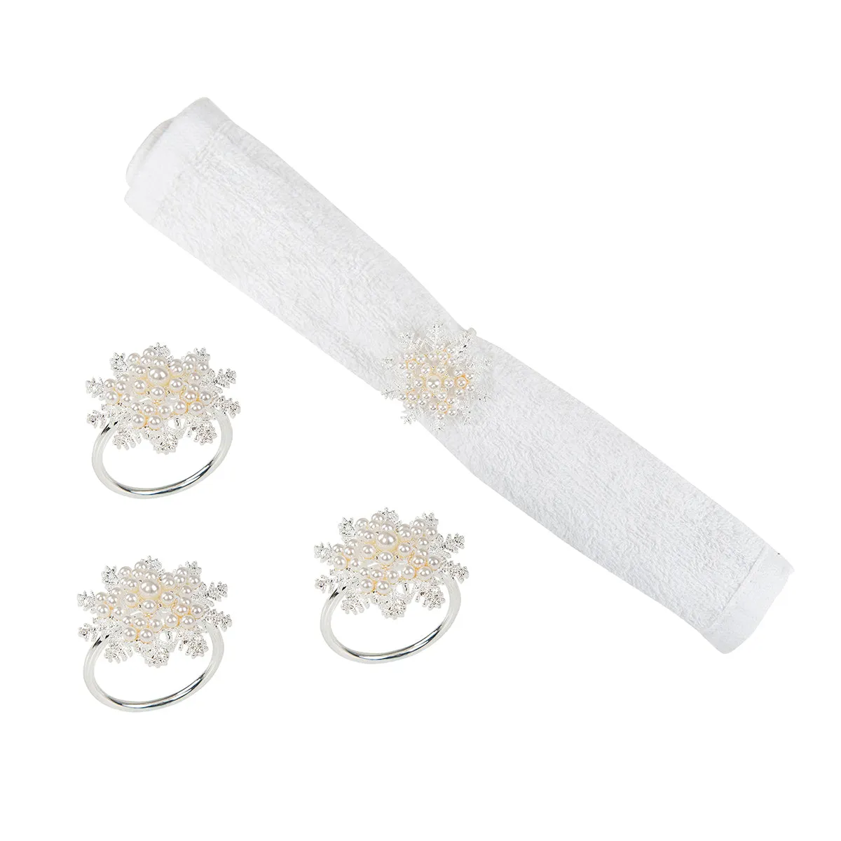 Pearl Snowflake Napkin Ring, Set of 4