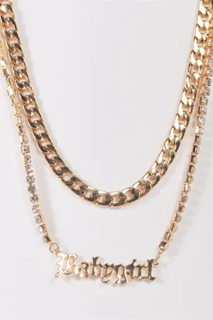 "Babygirl" Gold Chunky Rhinestone Chains Set Necklace