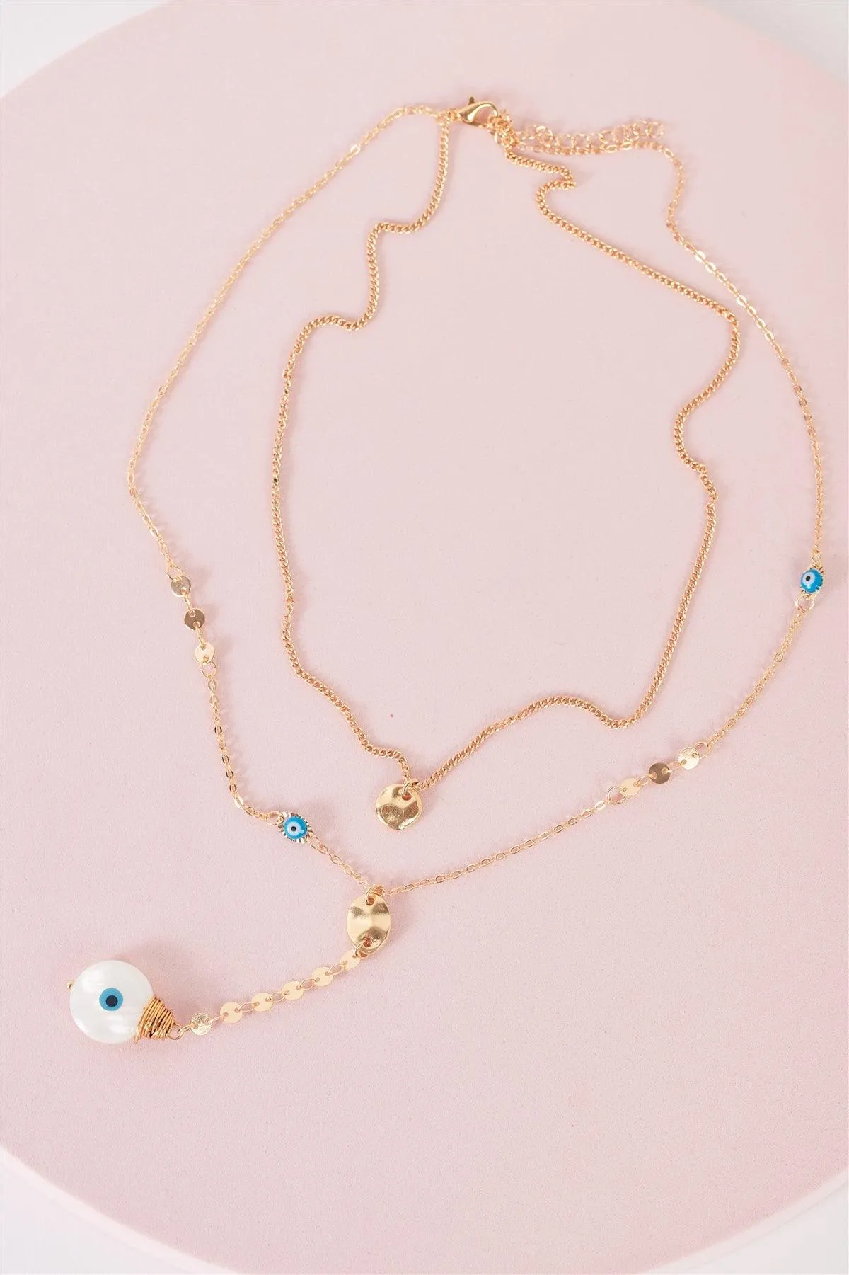 "Nazar Evil Eye" Gold Blue Pendants Belcher Choker Chains Necklace