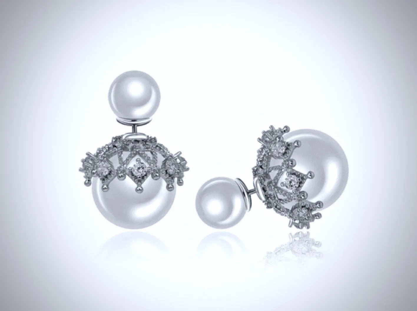 "Noelle" - Double Pearl Bridal Earrings - Available in White and Gray