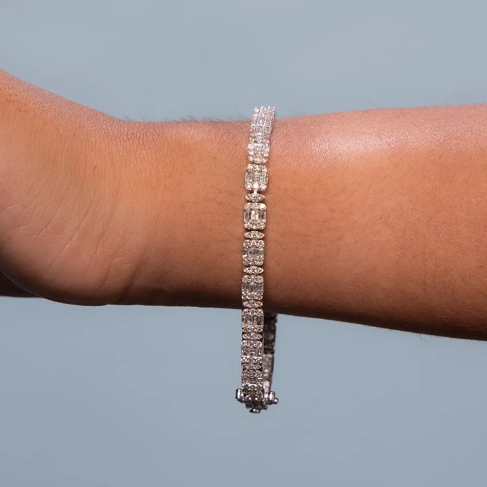 Ready To Ship Round & Baguette Diamonds Spaced Rectangular Shape Tennis Bracelet (4.10 ct.) in 14K Gold