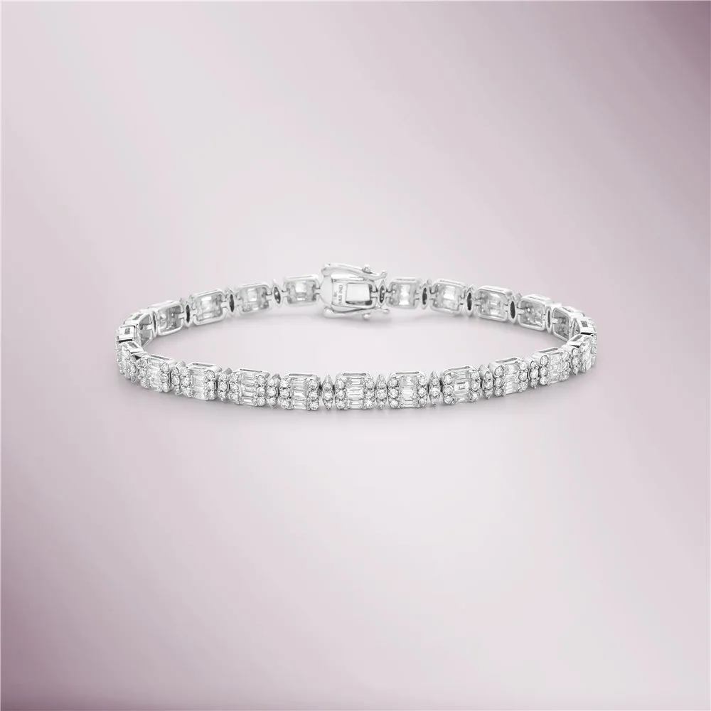 Ready To Ship Round & Baguette Diamonds Spaced Rectangular Shape Tennis Bracelet (4.10 ct.) in 14K Gold