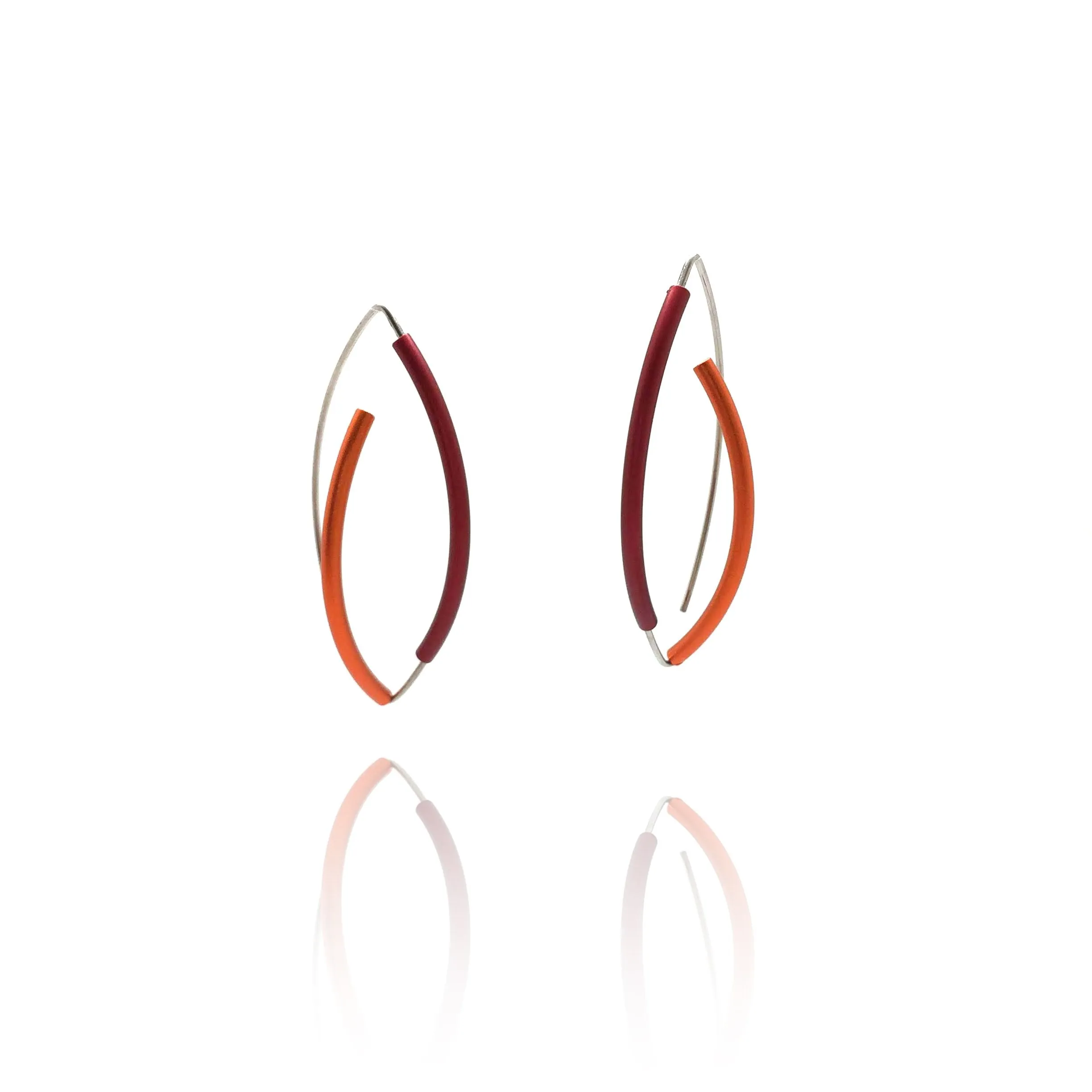 Red and Orange 3D Bow Earrings - Round Tubing