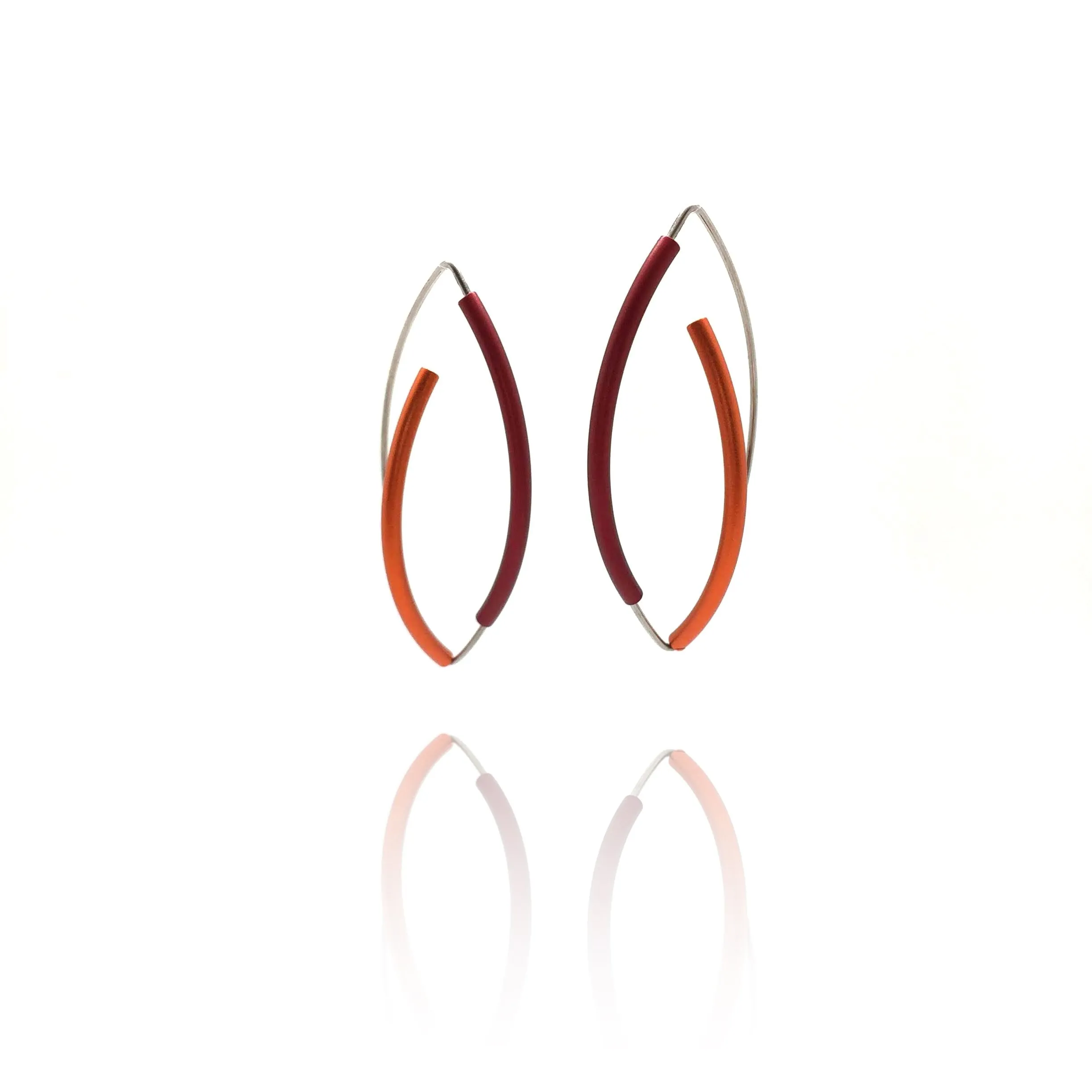 Red and Orange 3D Bow Earrings - Round Tubing