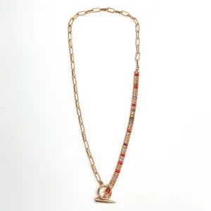 Rhinestones and Chains Necklace in Multicolor Pastel Neutrals