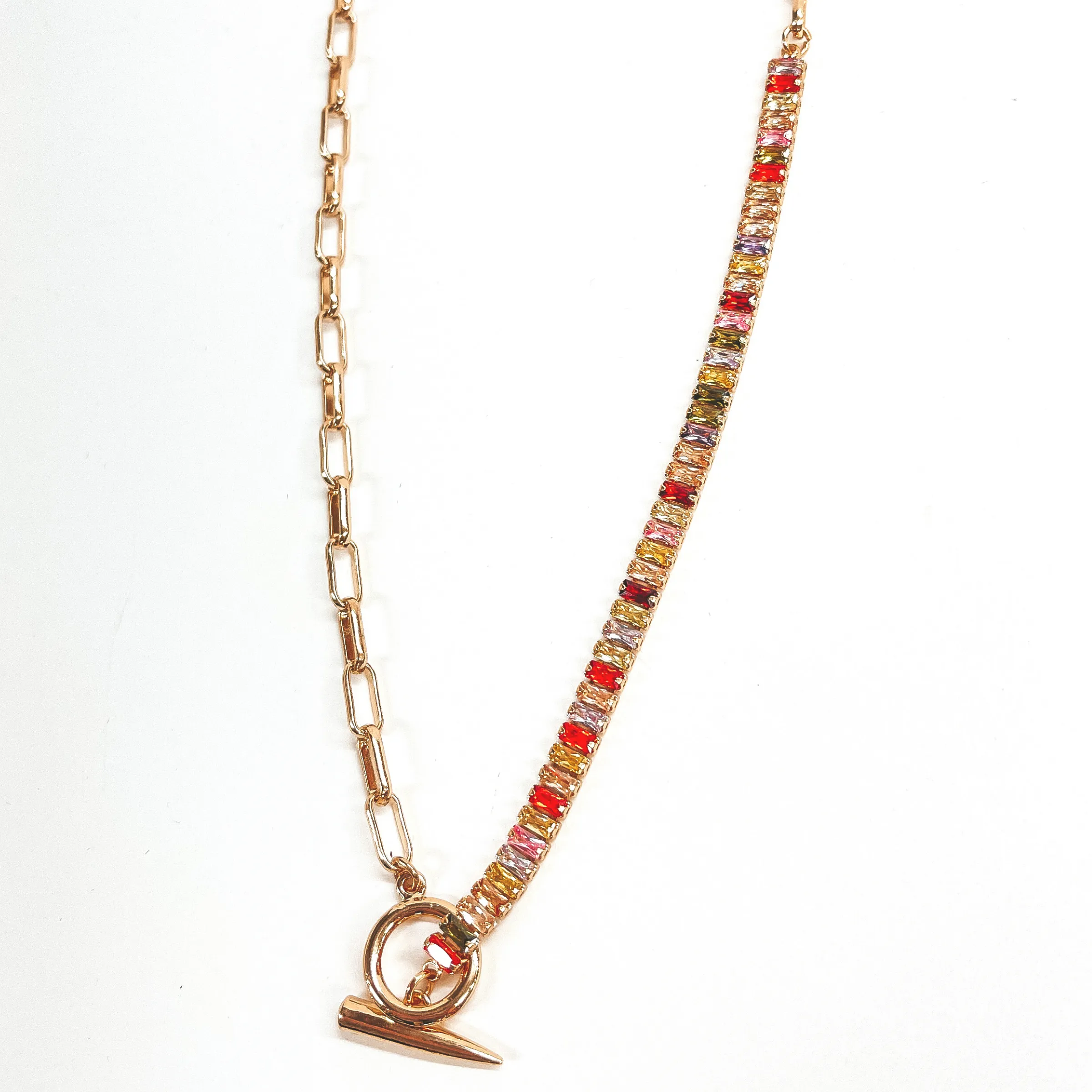 Rhinestones and Chains Necklace in Multicolor Pastel Neutrals