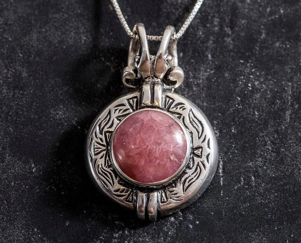 Rhodochrosite Necklace - Egyptian Necklace - Vintage Statement Pendant