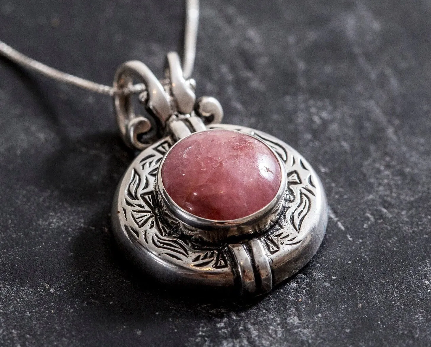 Rhodochrosite Necklace - Egyptian Necklace - Vintage Statement Pendant