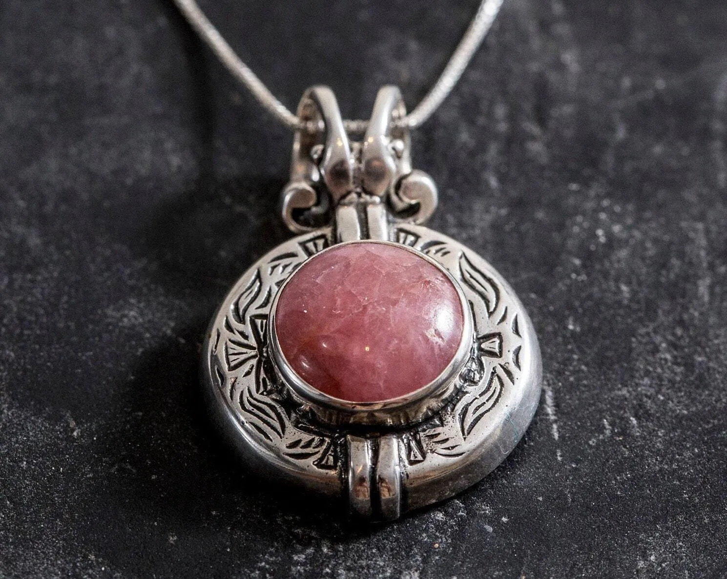 Rhodochrosite Necklace - Egyptian Necklace - Vintage Statement Pendant