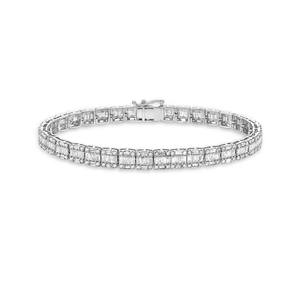 Round & Baguette Diamond Tennis Bracelet (4.50 ct.) in 14K Gold