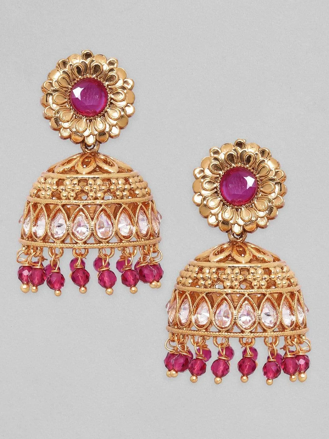 Rubans 22K Gold Plated Handcrafted Filigree Jhumka Earrings