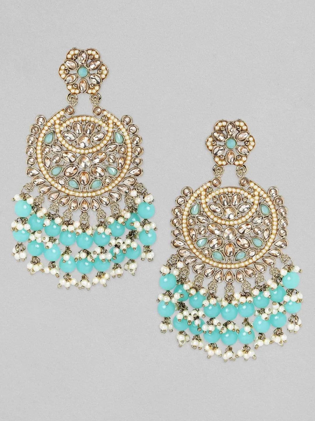 Rubans Handcrafted Festive Blue Chandbali Earrings