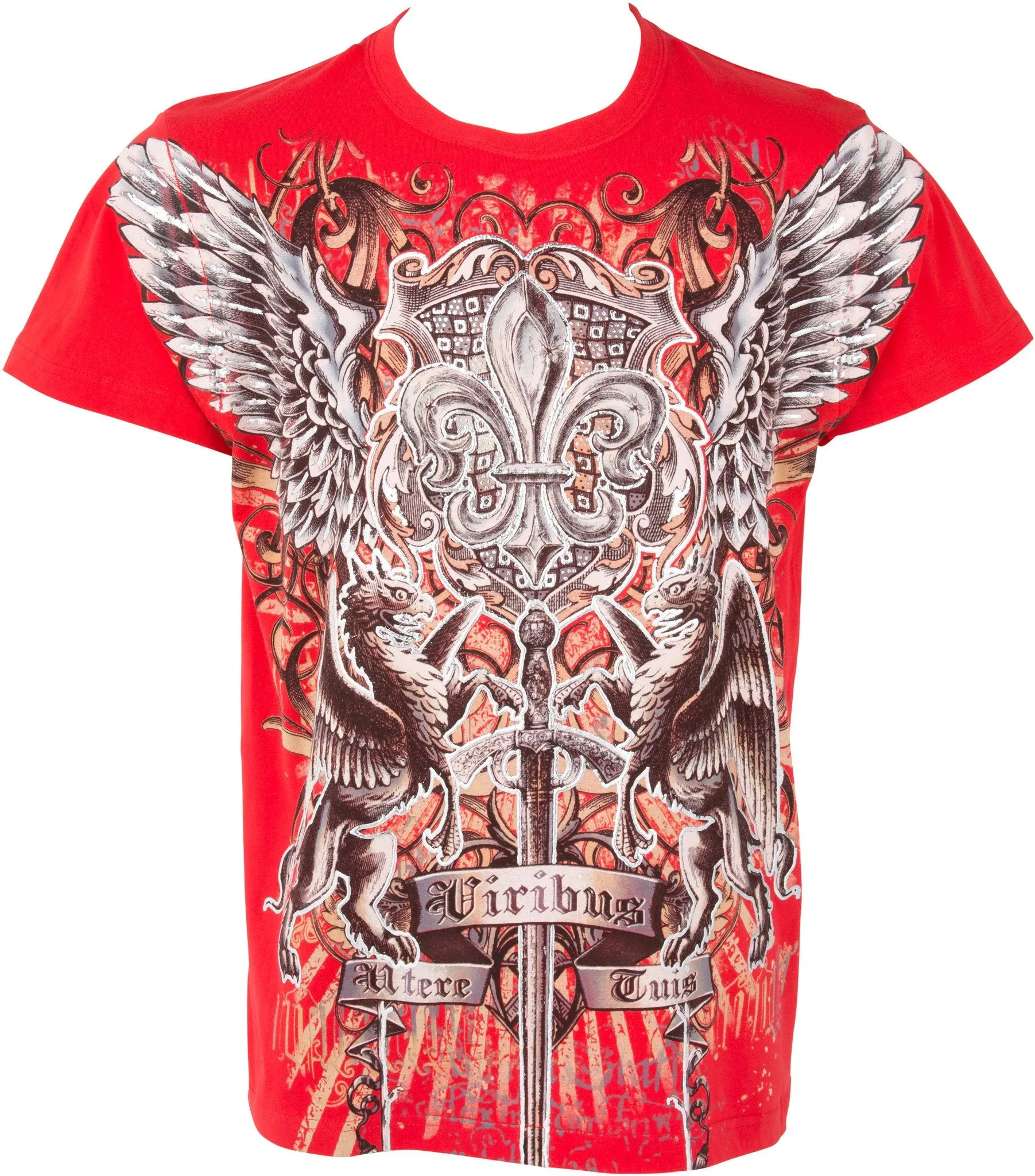 Sakkas Sword and Griffin Metallic Silver Embossed Cotton Mens Fashion T-shirt