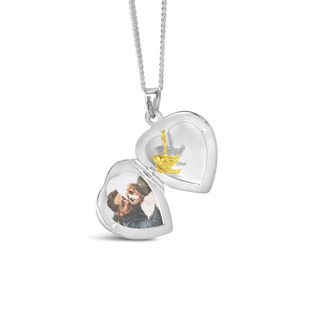 Secret Silver Heart Locket | Gold Bird