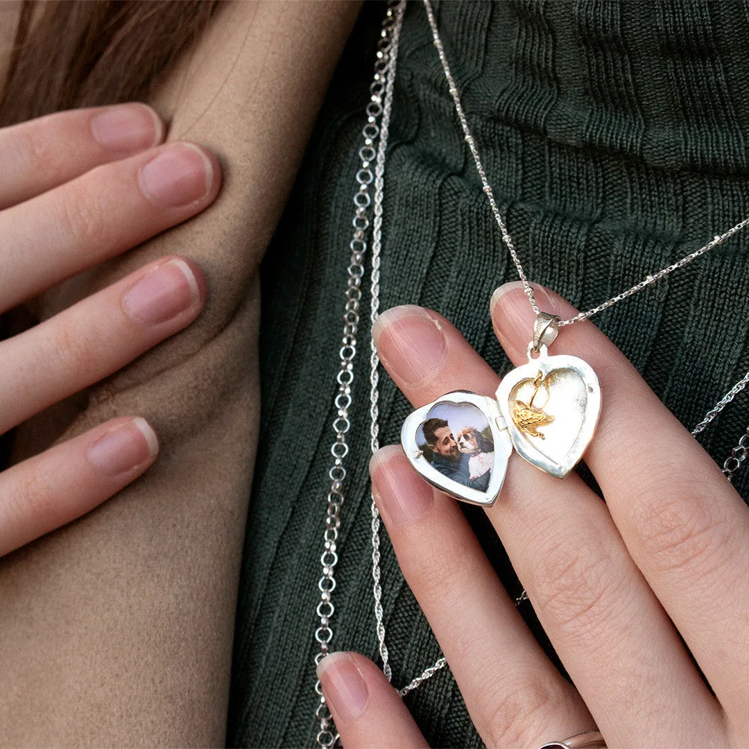 Secret Silver Heart Locket | Rose Gold Bird