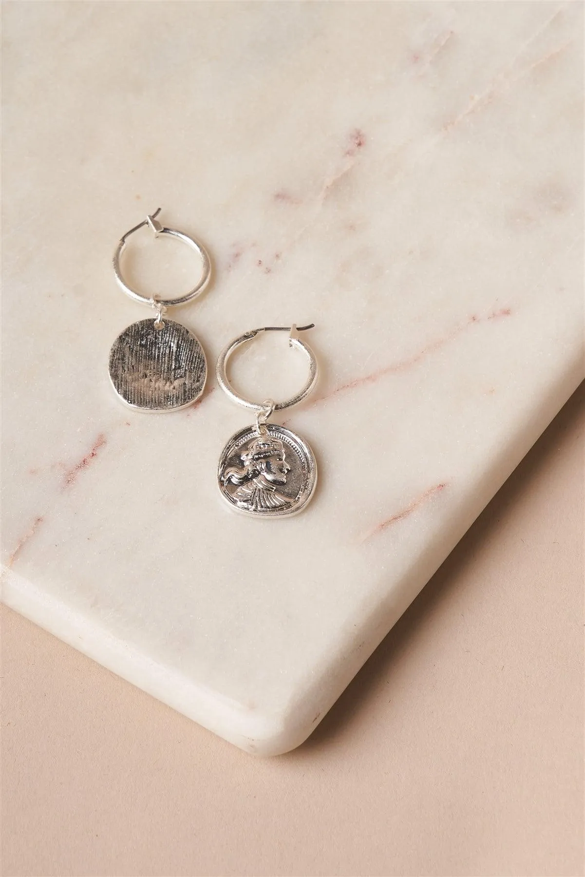 Silver Mini Ancient Coin Drop Earrings /1 Pair