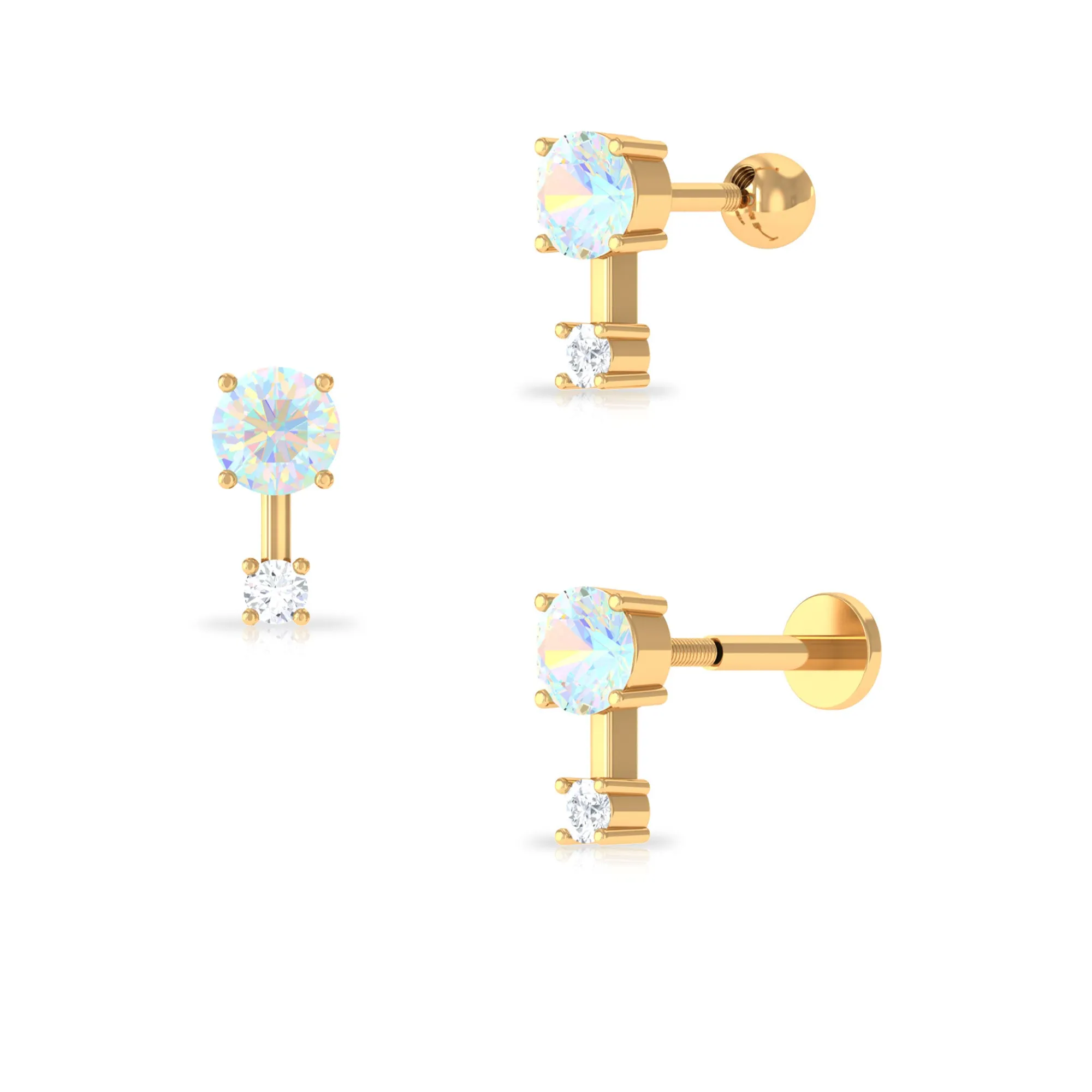 Simple Ethiopian Opal and Diamond 2 Stone Tragus Earring