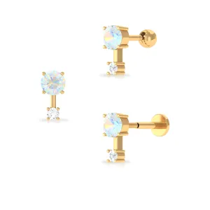 Simple Ethiopian Opal and Diamond 2 Stone Tragus Earring