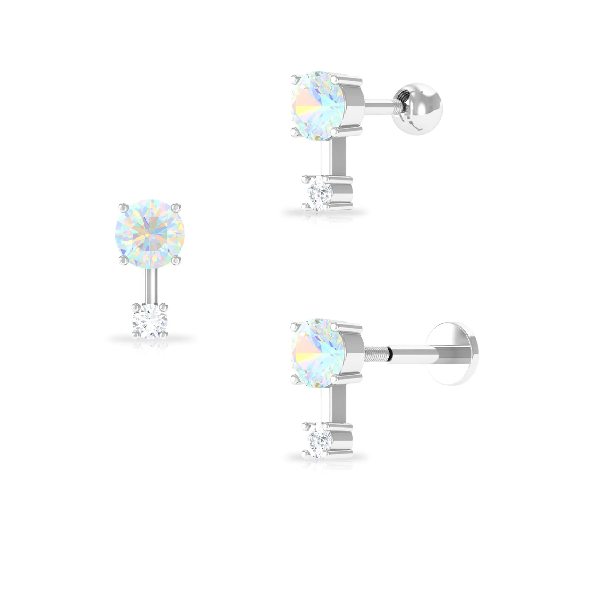 Simple Ethiopian Opal and Diamond 2 Stone Tragus Earring