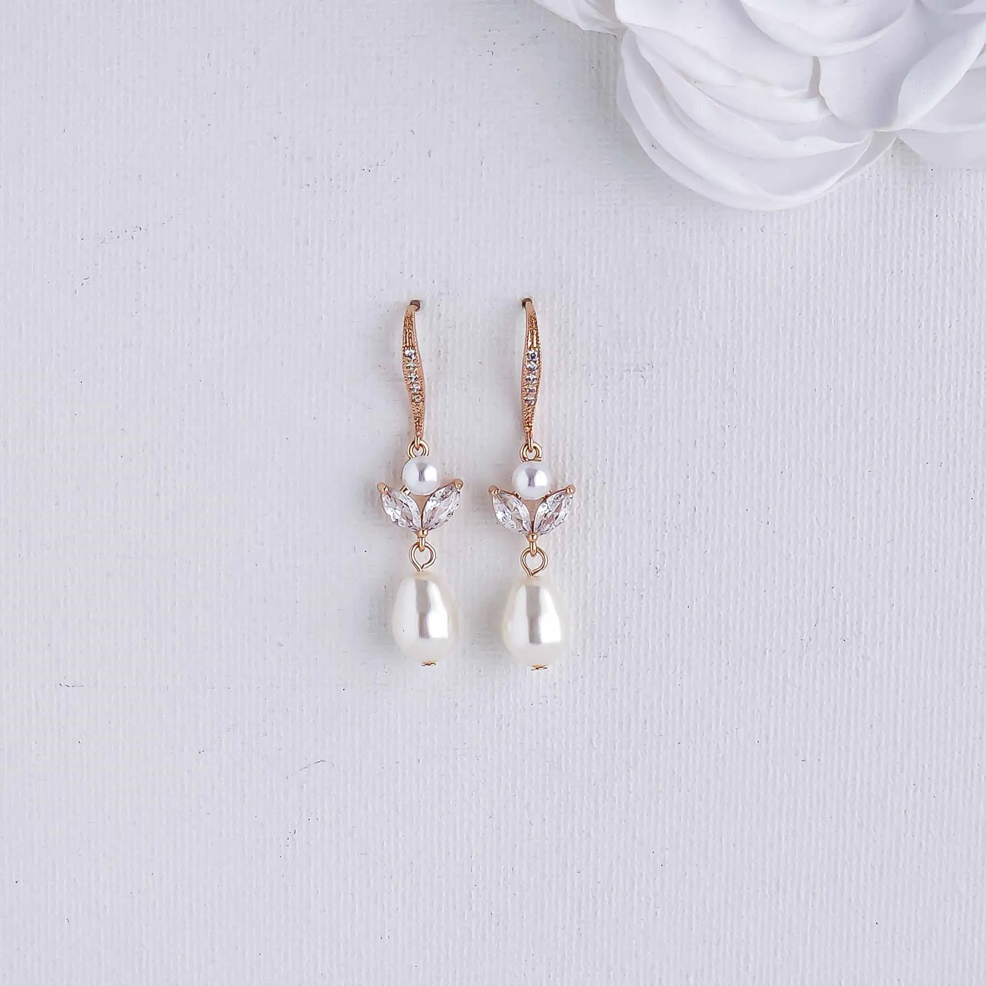 Simple Pearl Dangle Earrings for Brides-Leila