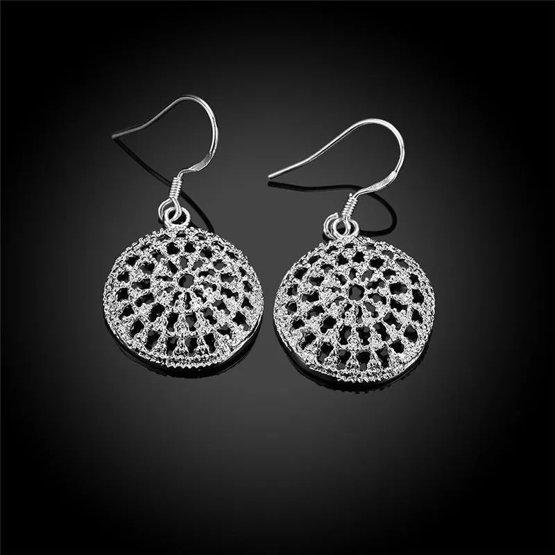 Simple Round Shape Silver Round Bag Earrings