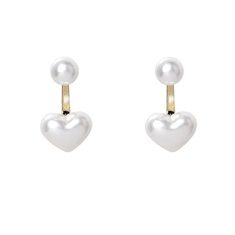 Simple Temperament Heart Shaped Pearl Stud Earrings for women and girls