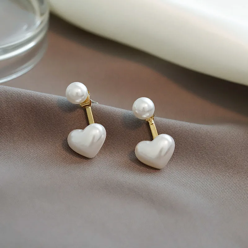 Simple Temperament Heart Shaped Pearl Stud Earrings for women and girls