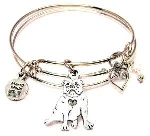 Sitting Bulldog With Heart Expandable Bangle Bracelet Set