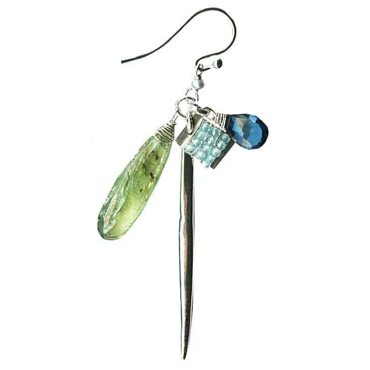 Spikes Earrings 5019 B with Apatite and Green Kyanite by Michelle Pressler Jewelry