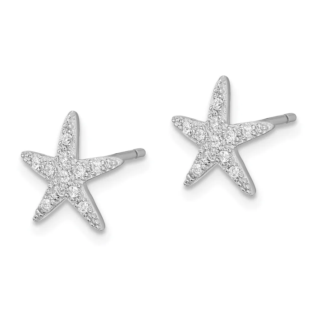 Sterling Silver Cubic Zirconia 10X11MM Stud Starfish Earrings