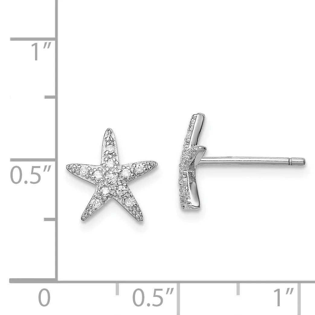 Sterling Silver Cubic Zirconia 10X11MM Stud Starfish Earrings