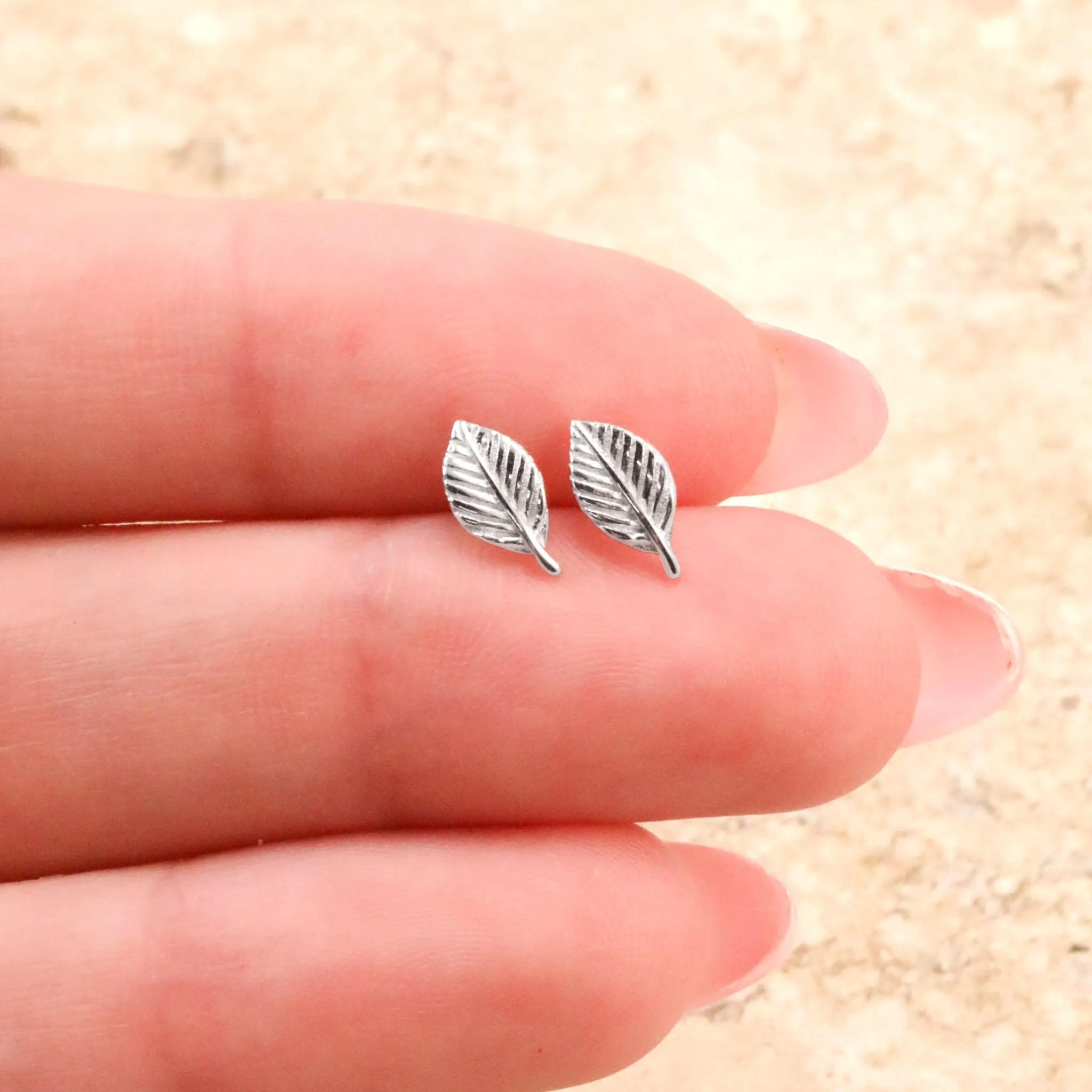 Sterling Silver Little Leaf Studs