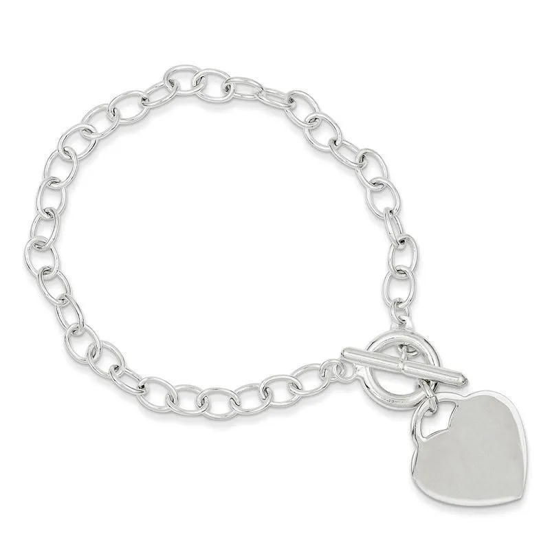 Sterling Silver Oval Link Engraveable Heart Bracelet