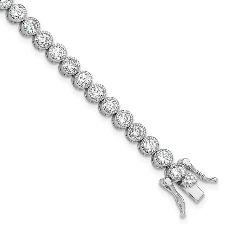 Sterling Silver Rhodium-plated 4mm Round CZ 7.5in Tennis Bracelet