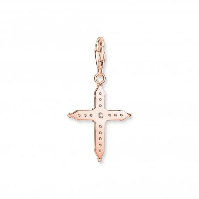 Sterling Silver Rose Gold Plated White Stones Cross Charm 1913-416-14