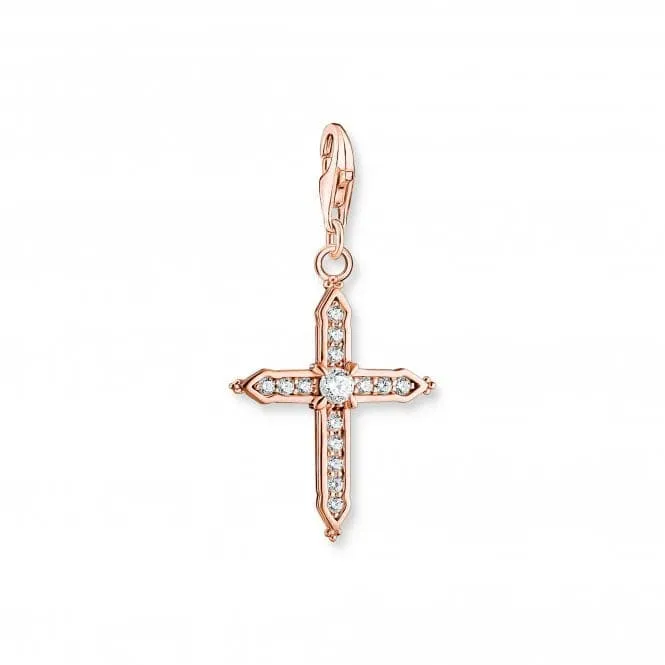 Sterling Silver Rose Gold Plated White Stones Cross Charm 1913-416-14