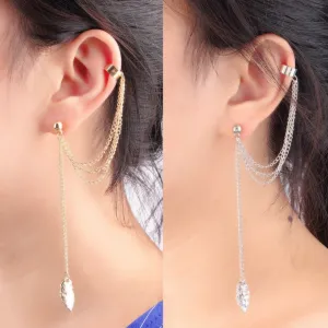 Tassel Chains Leaf Pendant Ear Cuff Elegant Women Girls Clip Stud Earring