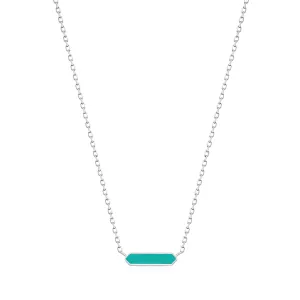 Teal Enamel Bar Silver Necklace