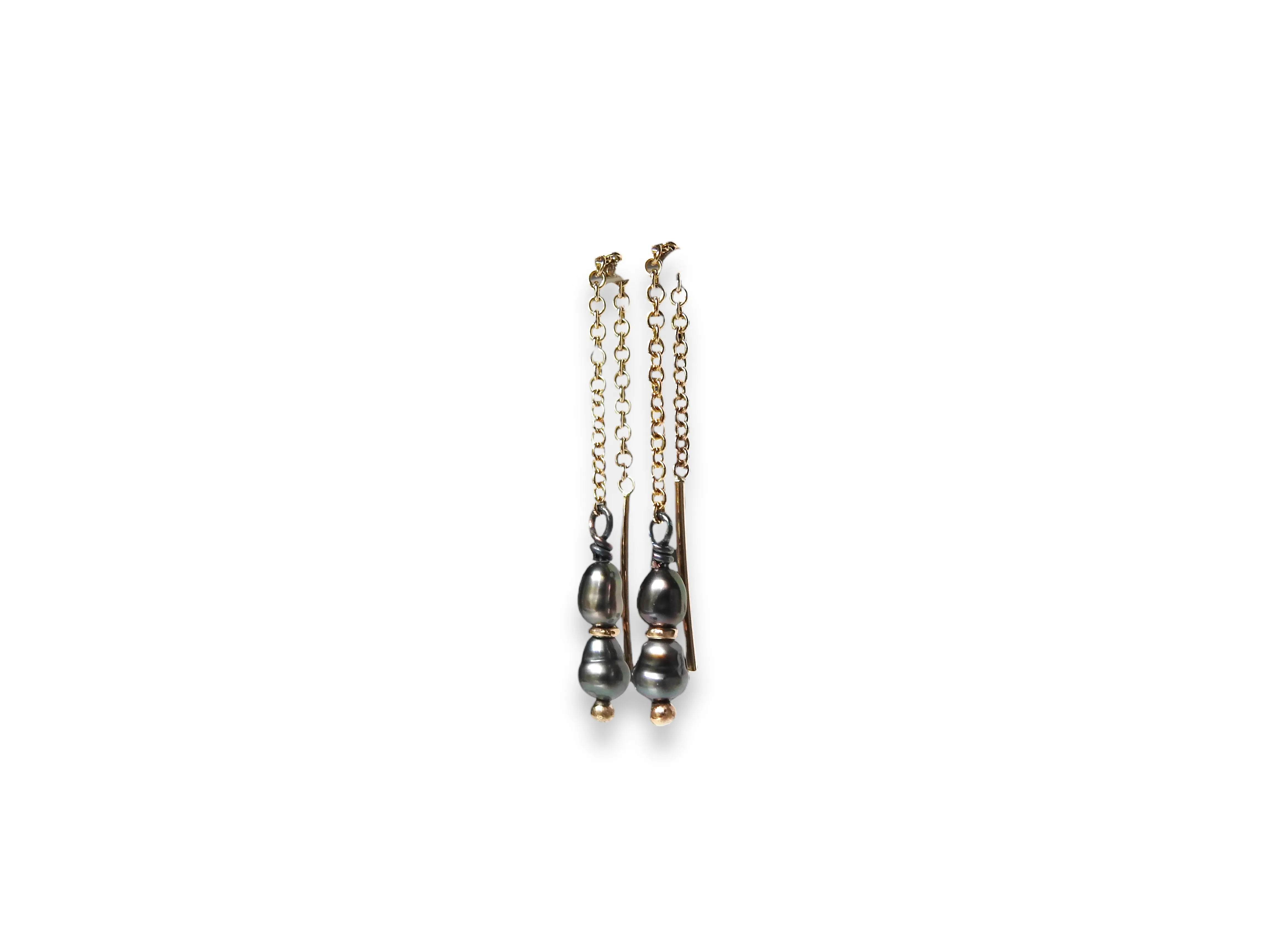 Threaded rice pearl earrings