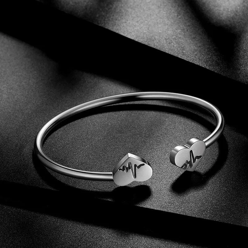 Tokyo Mart Women Heart Open Cuff Bangle Bracelet Jewelry Stainless Steel