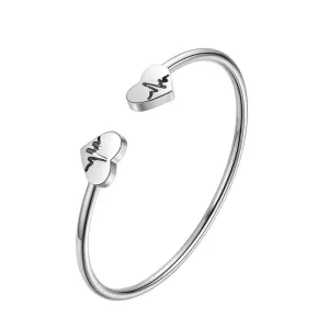 Tokyo Mart Women Heart Open Cuff Bangle Bracelet Jewelry Stainless Steel