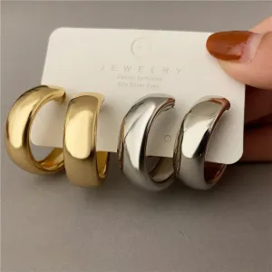 Trendy Simple Silver Color Hoop Earrings For Women