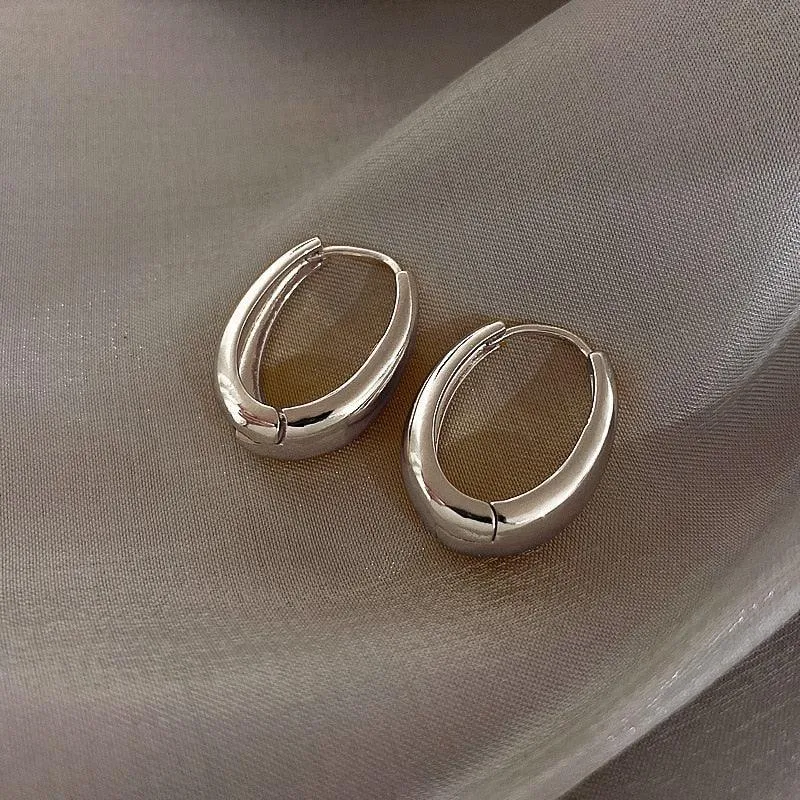 Trendy Simple Silver Color Hoop Earrings For Women