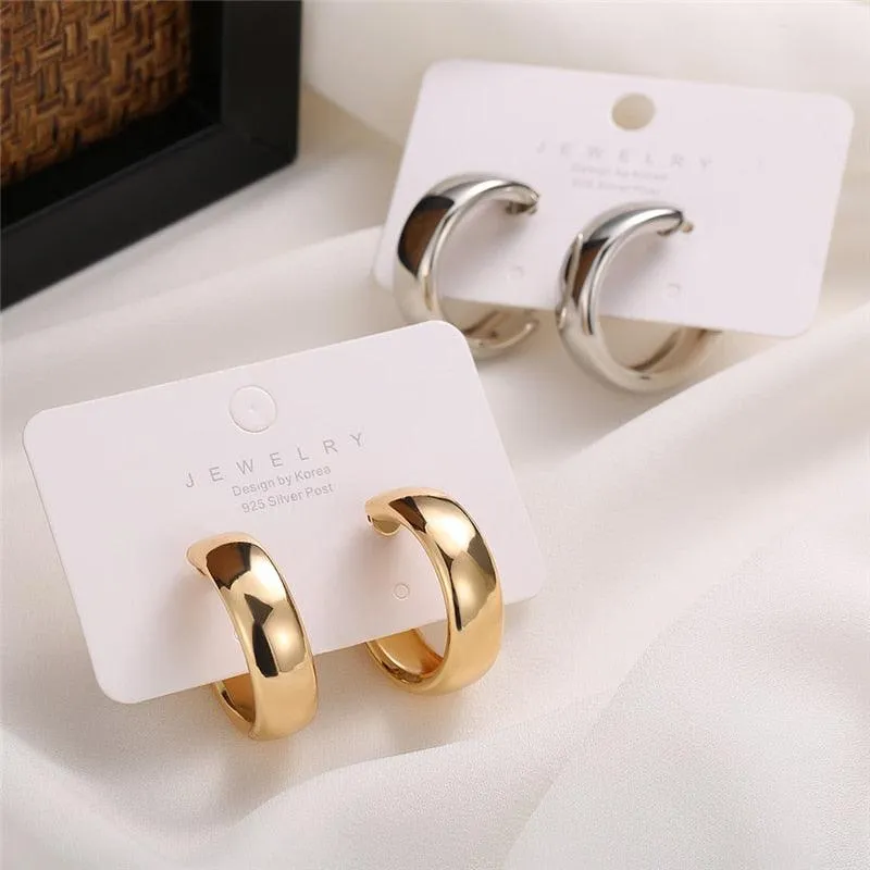 Trendy Simple Silver Color Hoop Earrings For Women